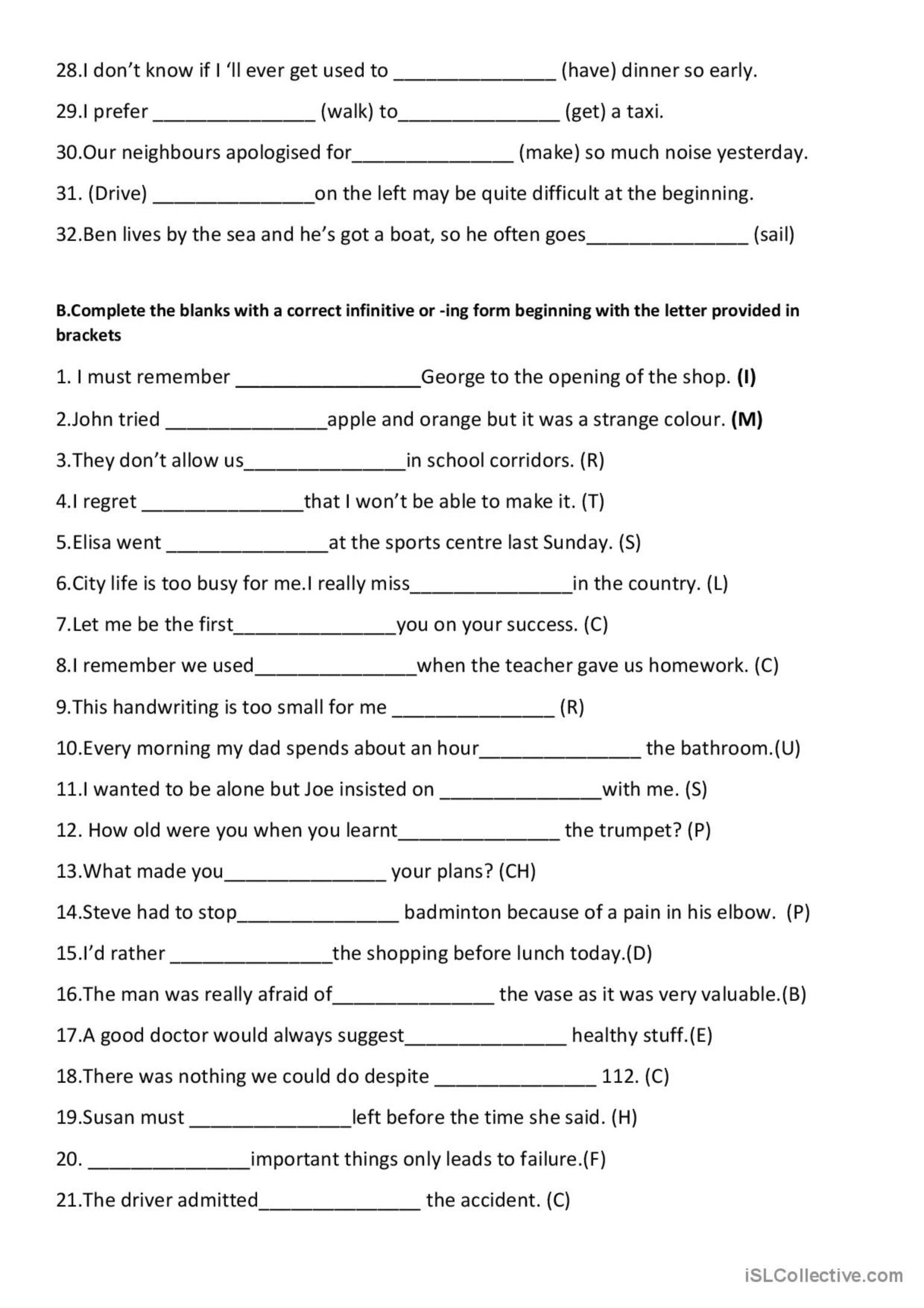 Gerunds And Infinitives Practice English ESL Worksheets Pdf Doc
