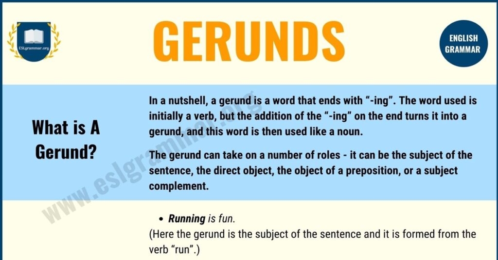 Gerunds Gerund Definition With Useful Examples Gerund Phrase ESL 