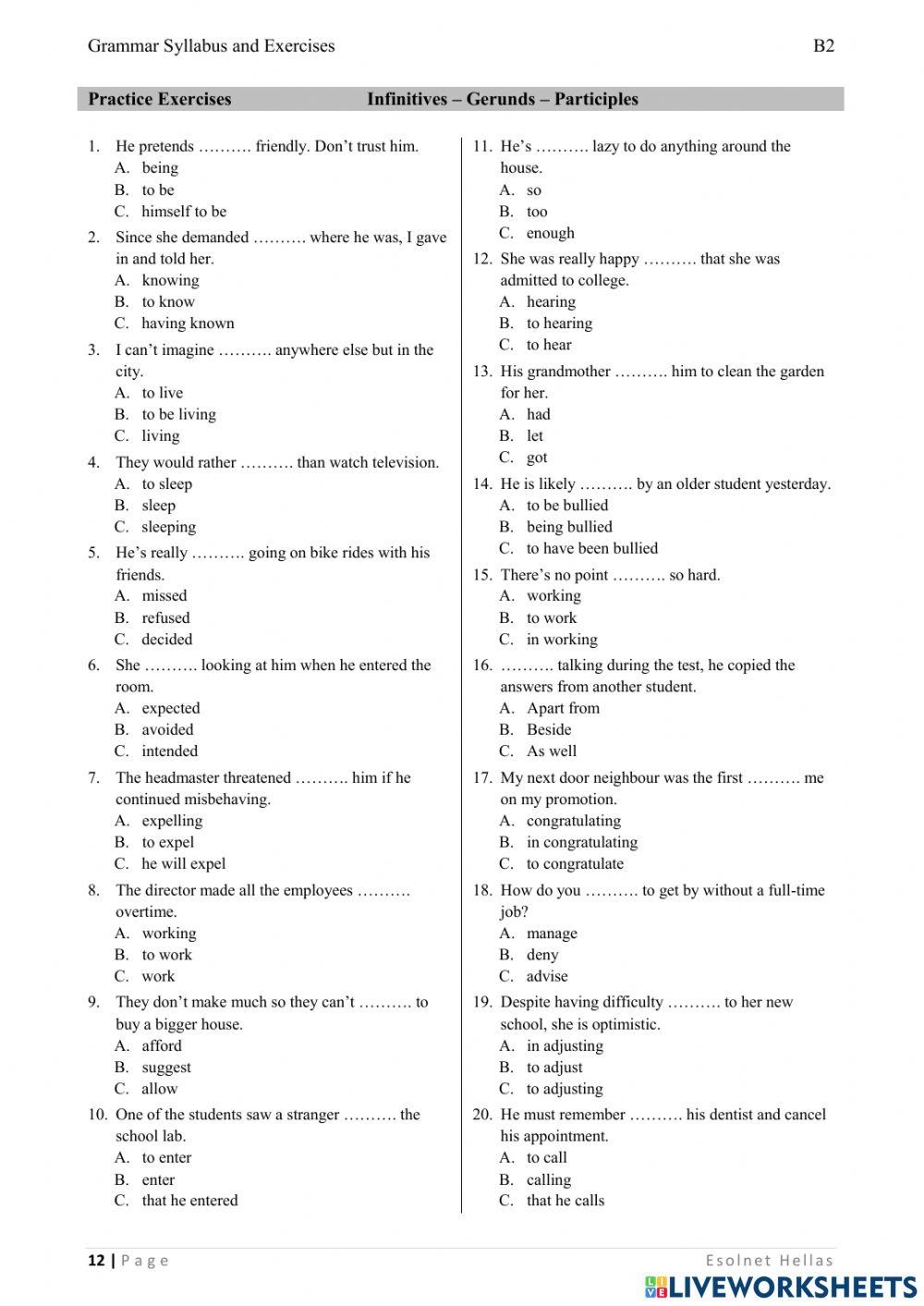 Gerunds Infinitives And Participles 8th Grade ELA Worksheets 