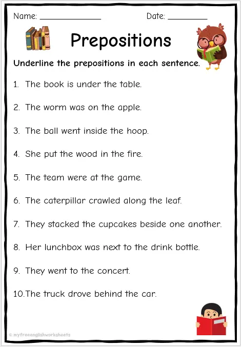 free worksheets on prepositions