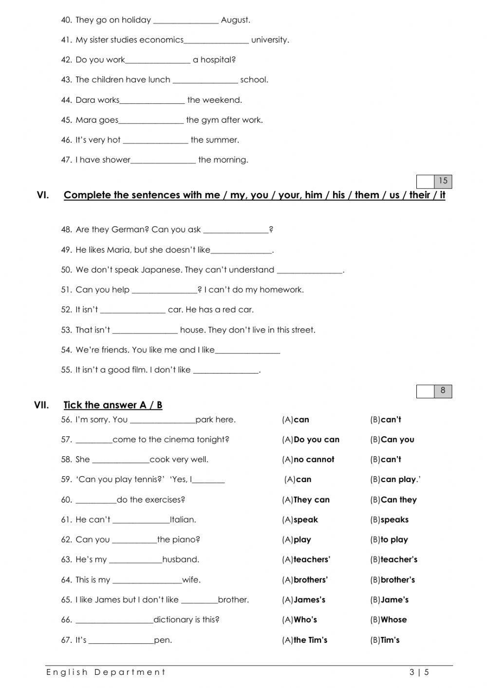 Grade 4 English File Grammar Test Worksheet Live Worksheets 