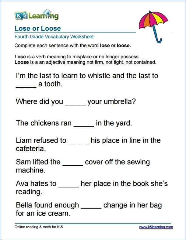 Grade 4 Vocabulary Worksheets Printable And Organized By Subject K5 