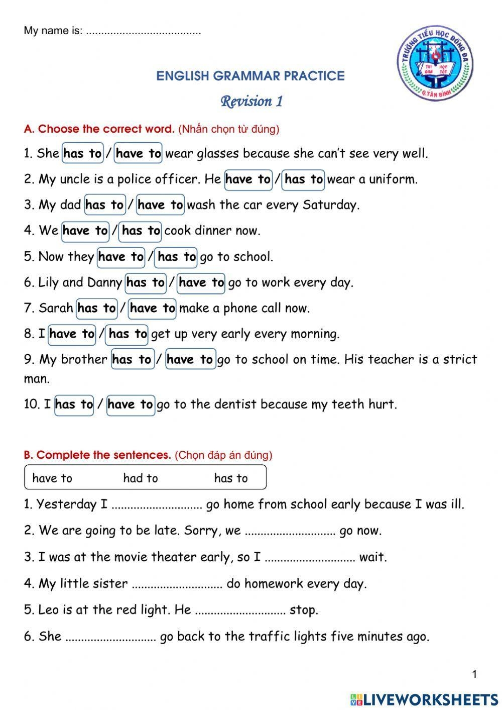 free worksheets grammar