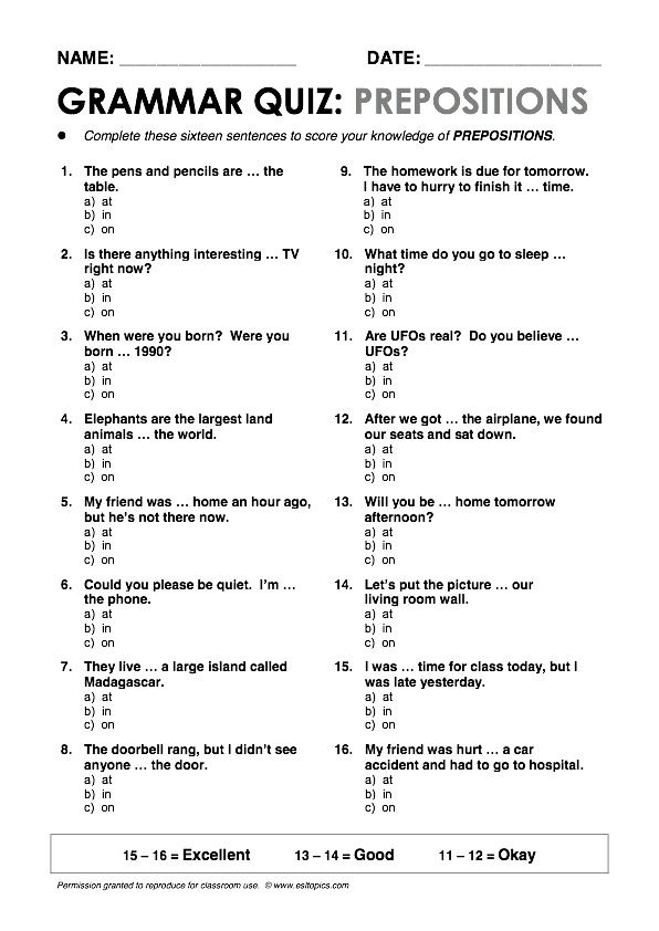 Grammar 6th Grade Quiz