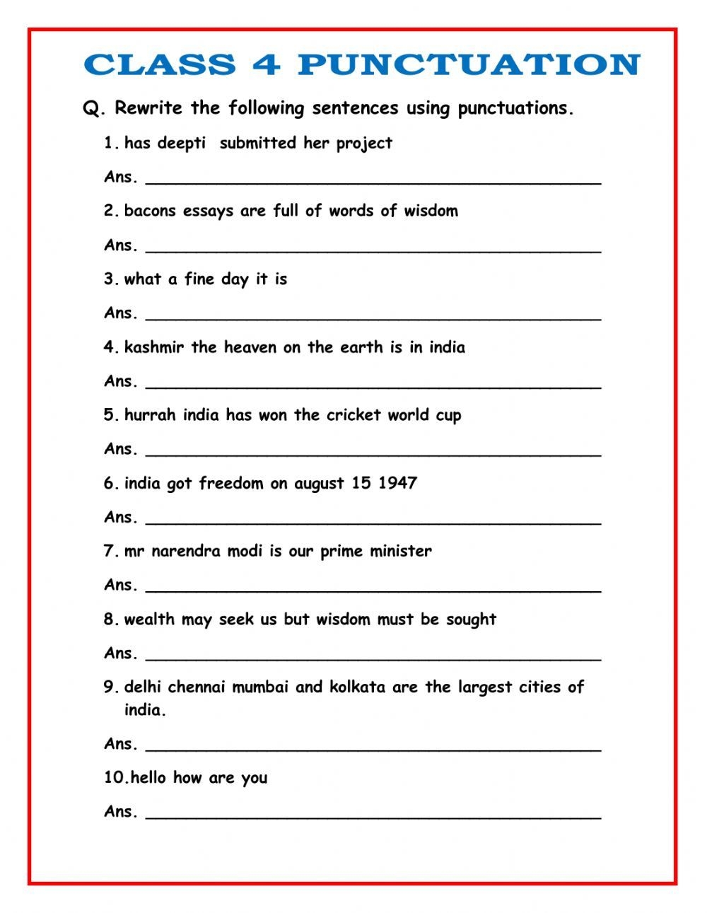 Grammar And Punctuation Worksheets Grammar And Punctuation W