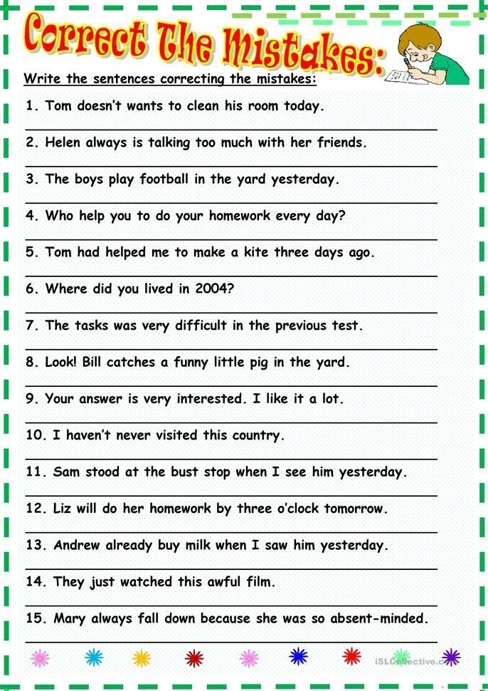Grammar Correction Sentence Worksheet