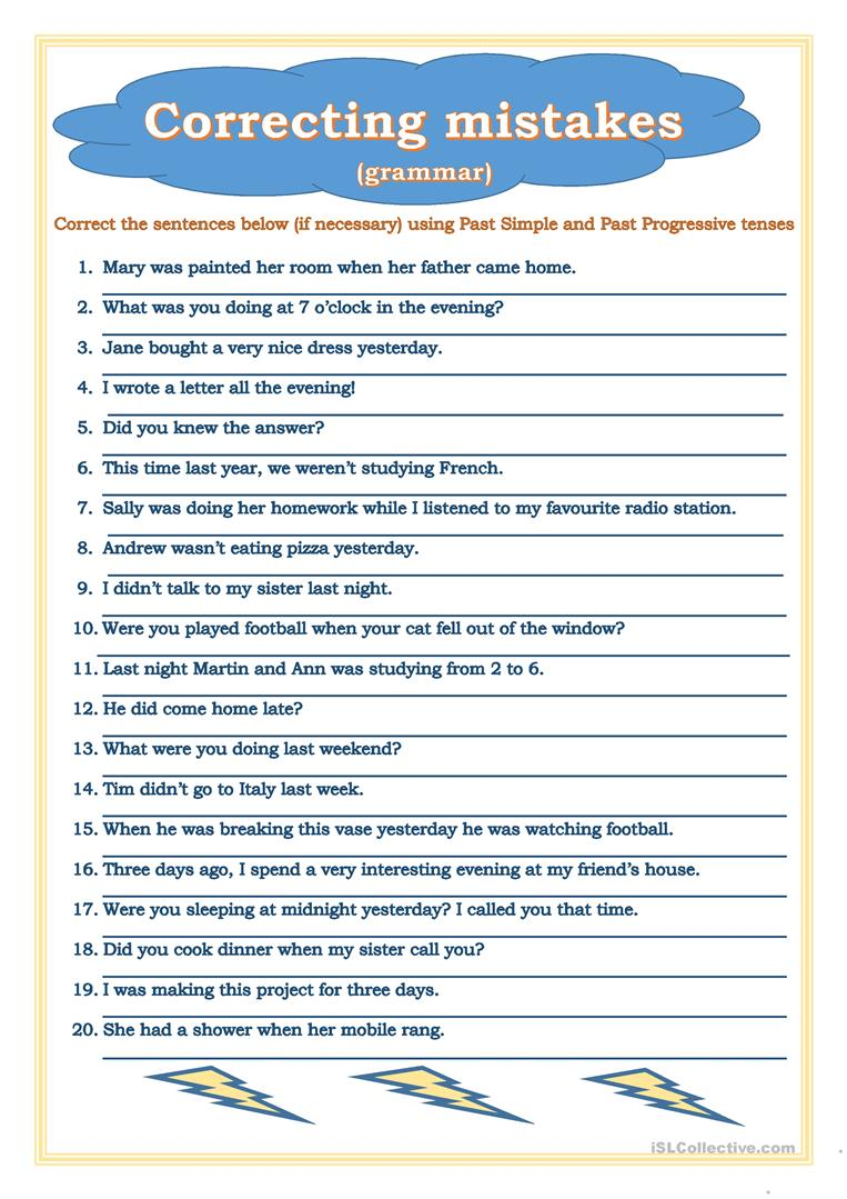 Grammar Correction Sentence Worksheet
