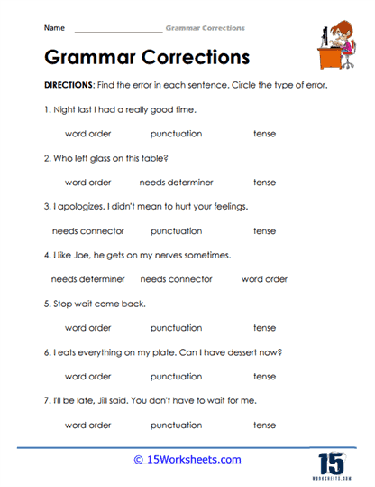 Grammar Corrections Worksheets 15 Worksheets