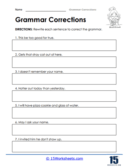 Grammar Corrections Worksheets 15 Worksheets