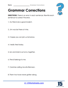 Grammar Corrections Worksheets 15 Worksheets