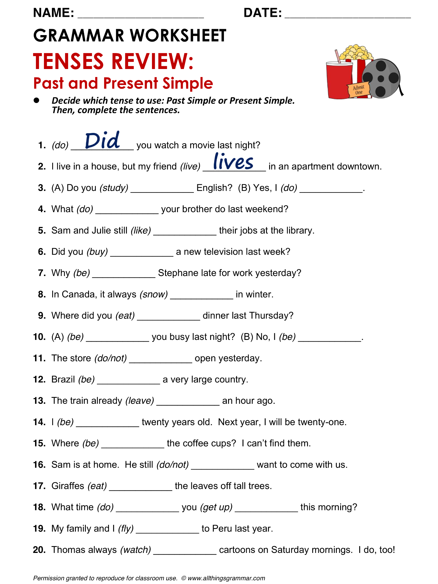Grammar English Exercises With Answers Pdf