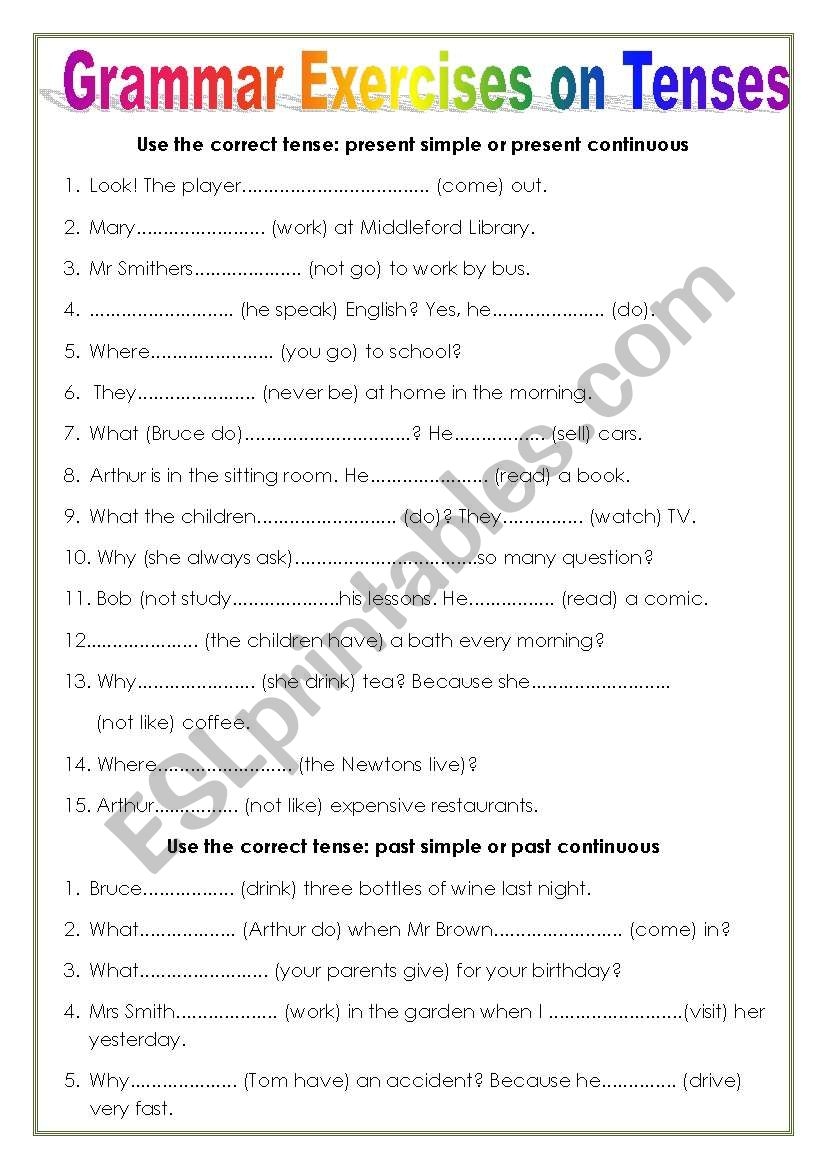 12 tenses english grammar exercises