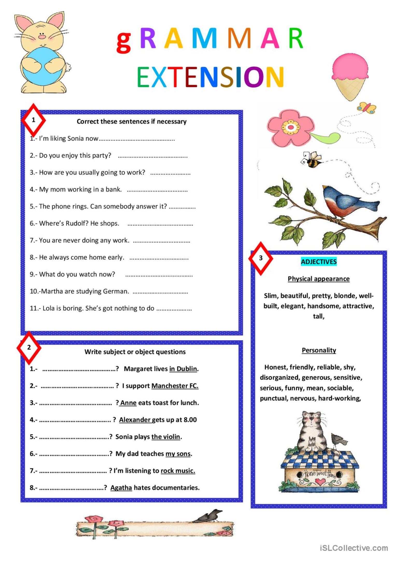 GRAMMAR EXTENSION English ESL Worksheets Pdf Doc