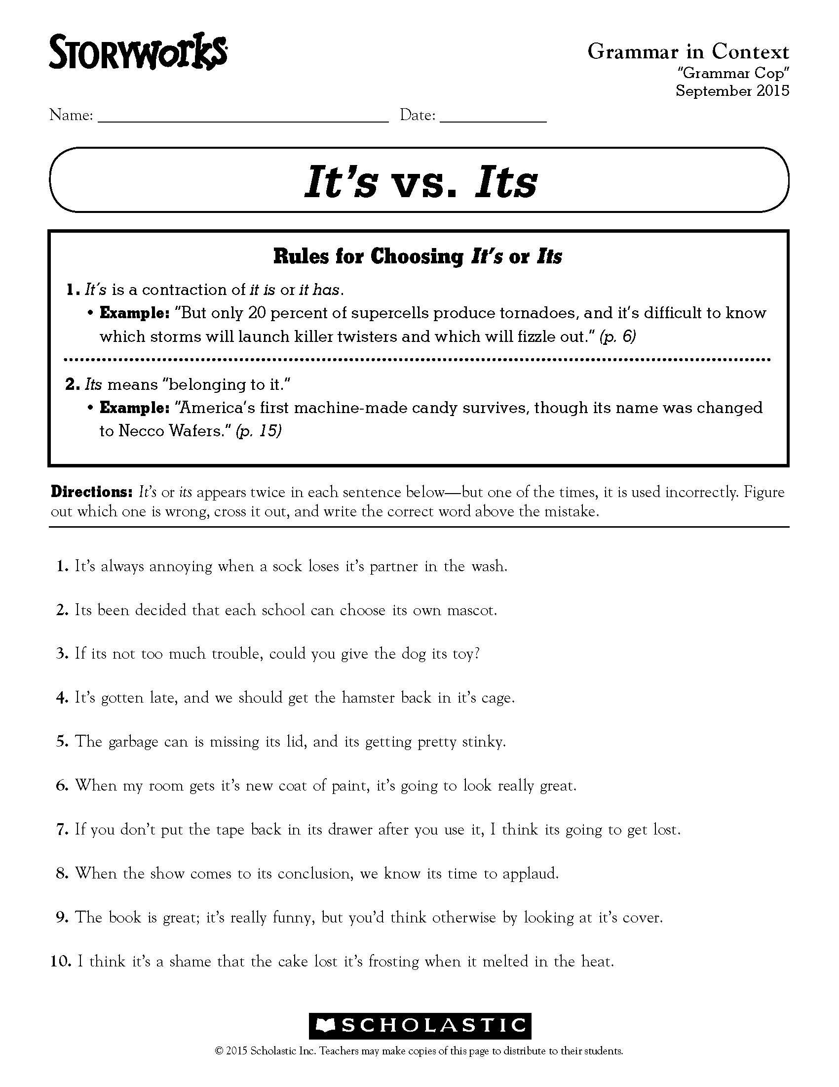 Grammar For 4th Graders Worksheets