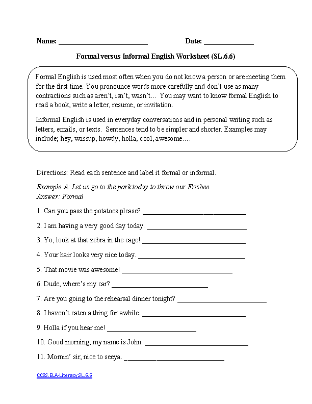 Grammar For 6th Graders Worksheets