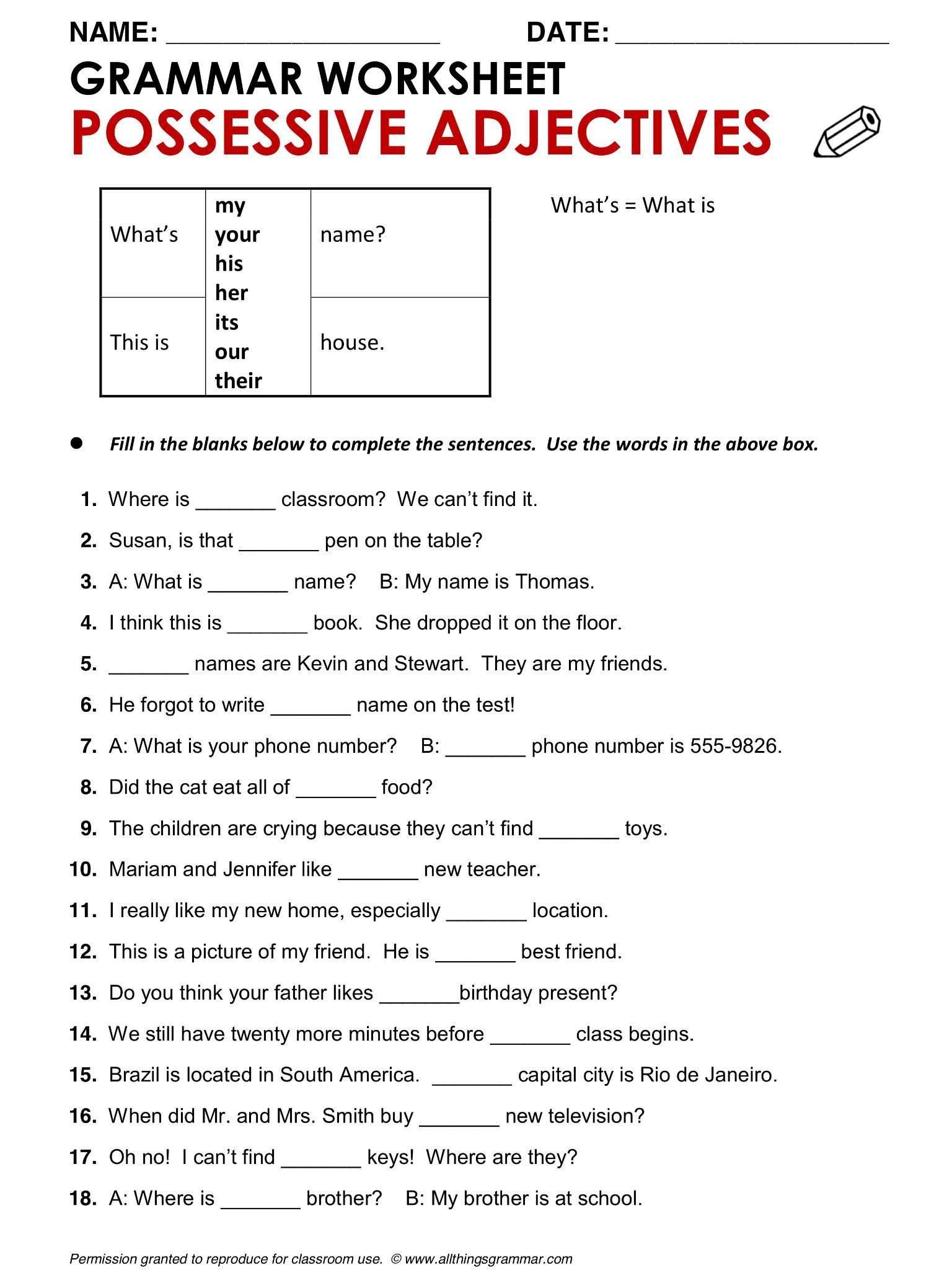 grammar worksheets for 6th graders