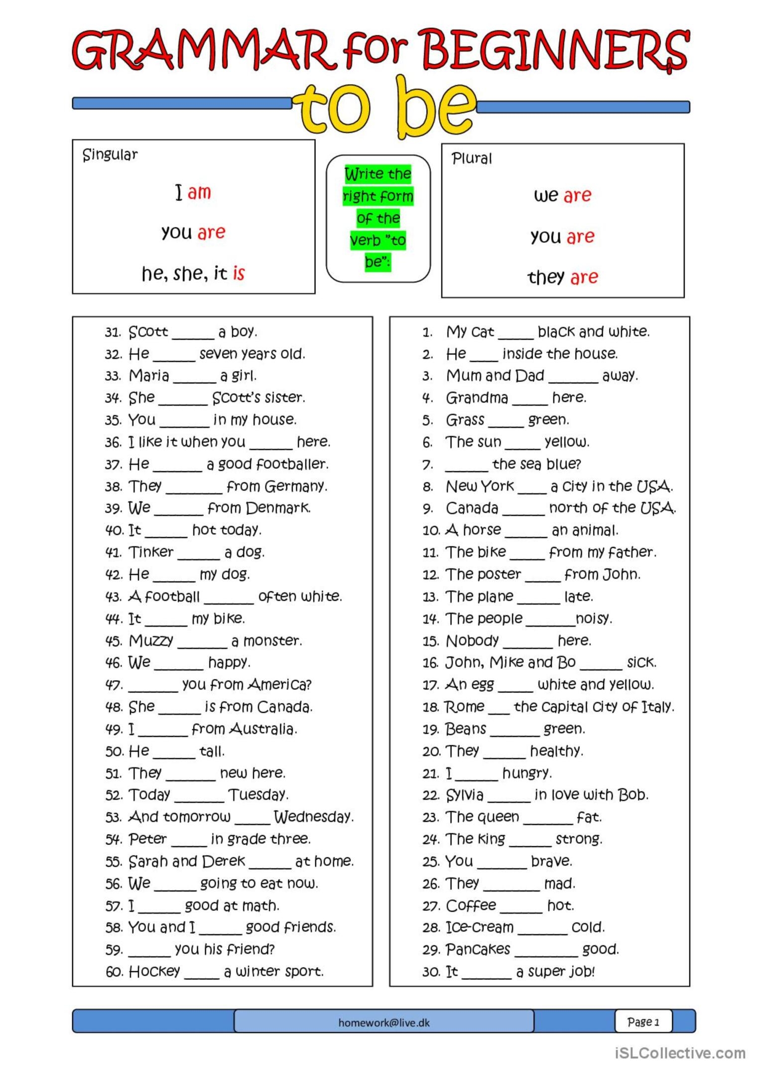 Grammar For Beginners To Be Gramma English ESL Worksheets Pdf Doc