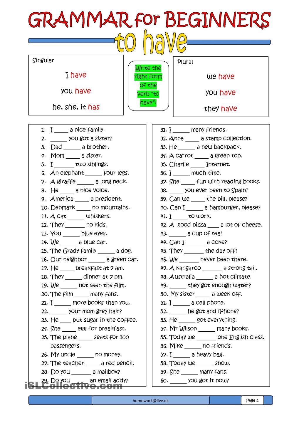 Grammar For Beginners Worksheets
