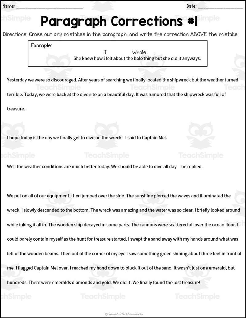 Grammar Paragraph Correction Worksheets