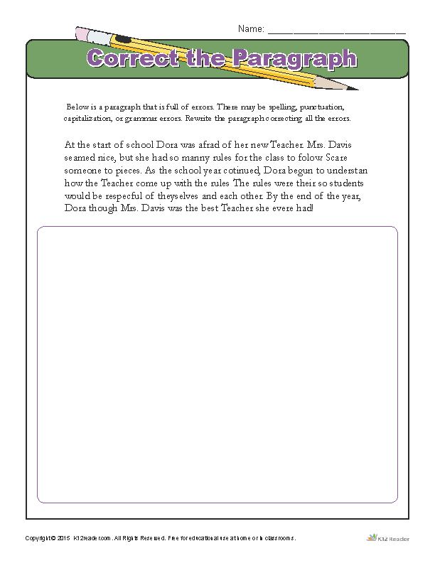 Grammar Paragraph Correction Worksheets