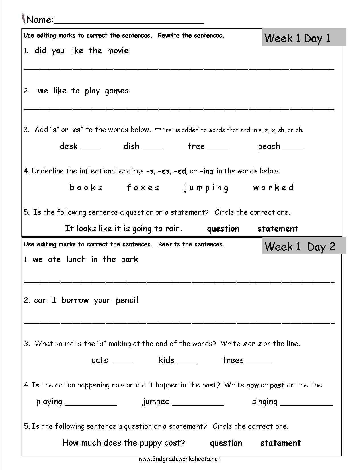 Grammar Practice 2nd Grade
