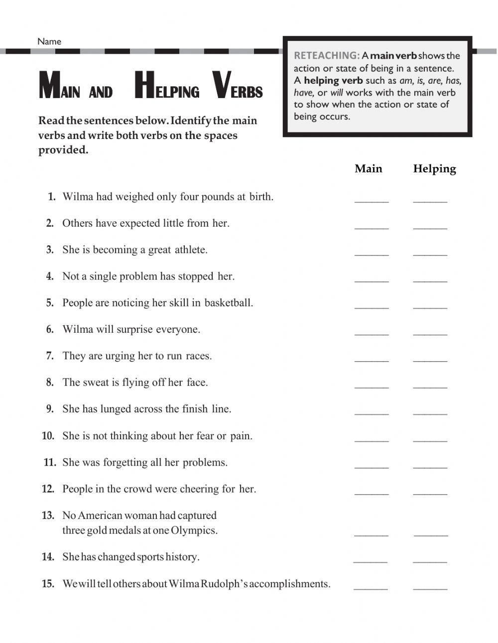 Grammar Practice Worksheet On Main Verbs And Helping Verbs Made 
