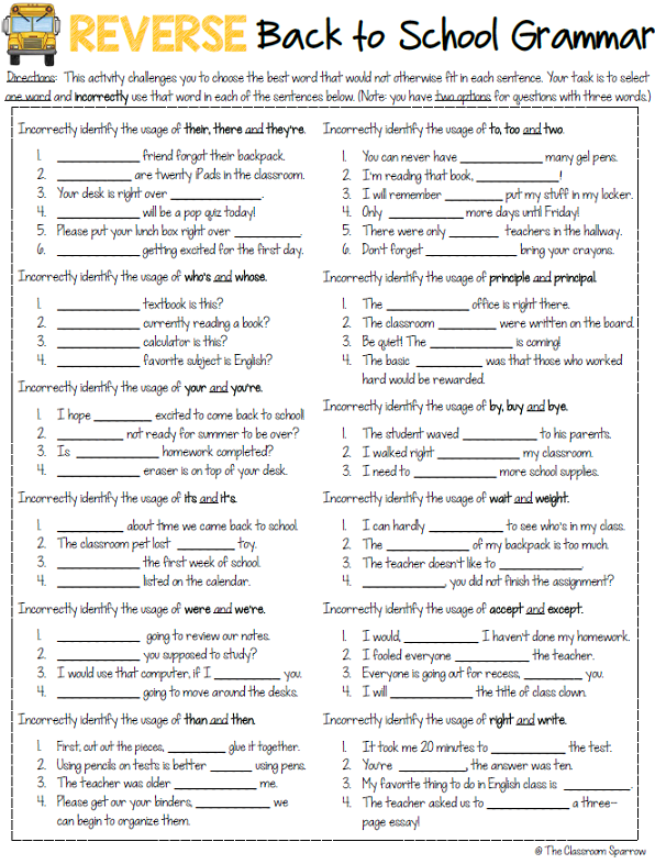 Grammar Printable Worksheets Free