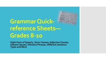 Grammar Quick reference Sheet Grades 8 10 TPT