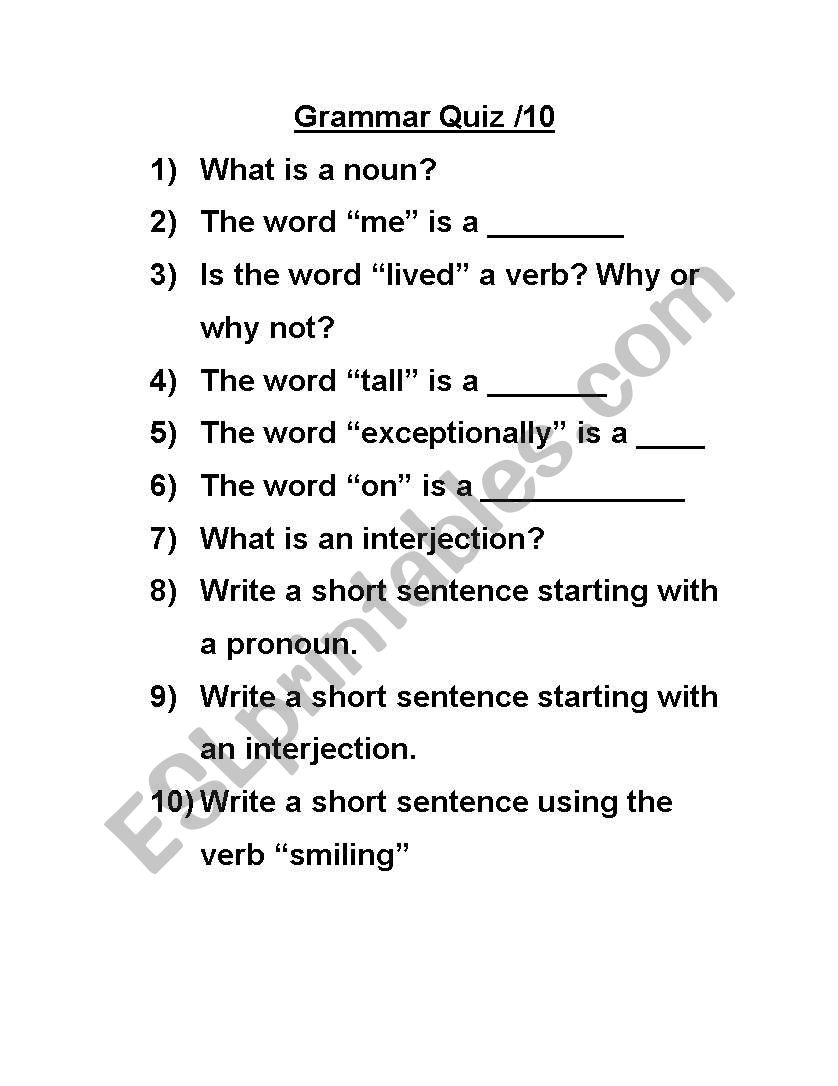 Grammar Quiz Printable