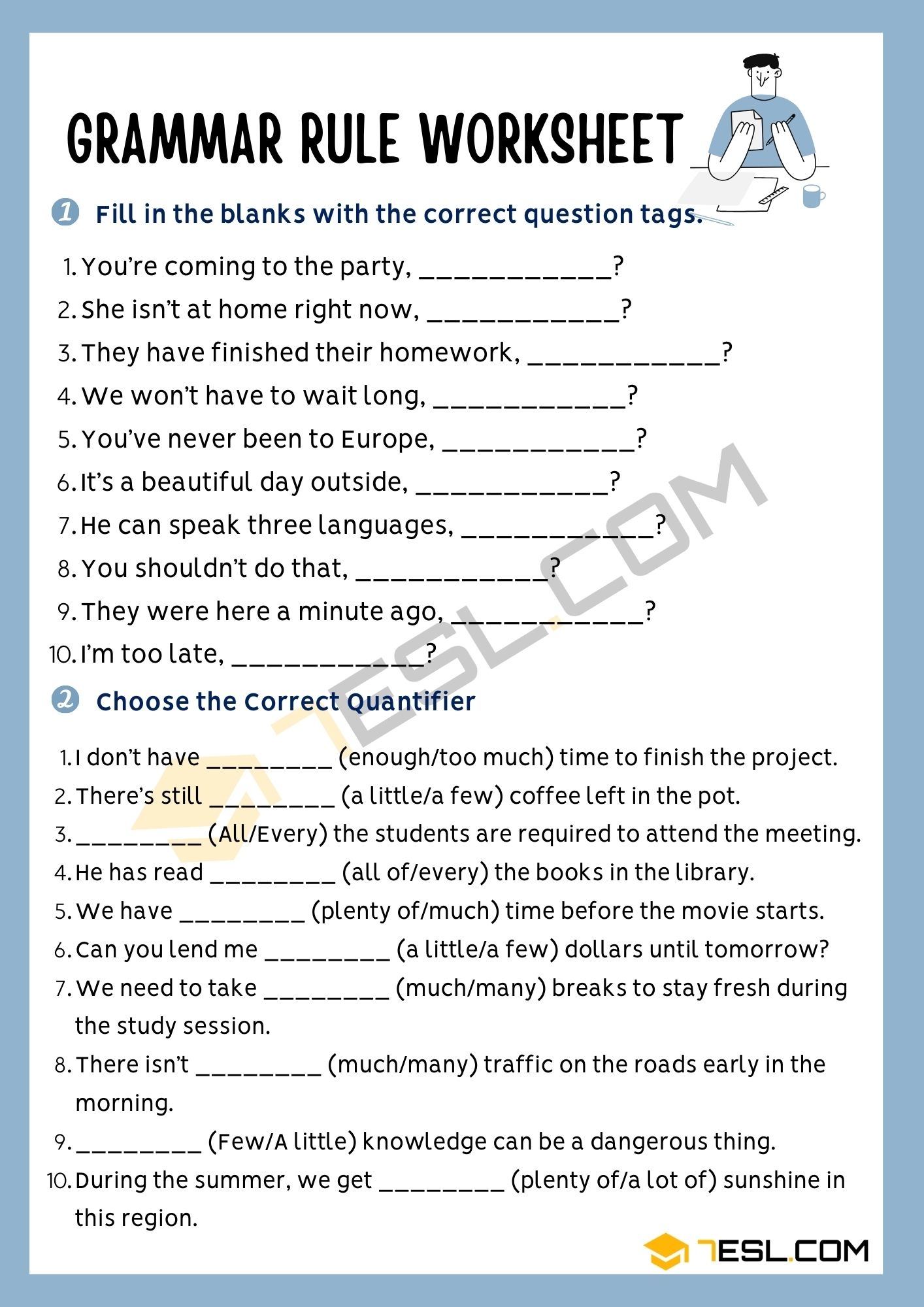 Grammar Rule Worksheet Grammar Rule Exercises 7ESL