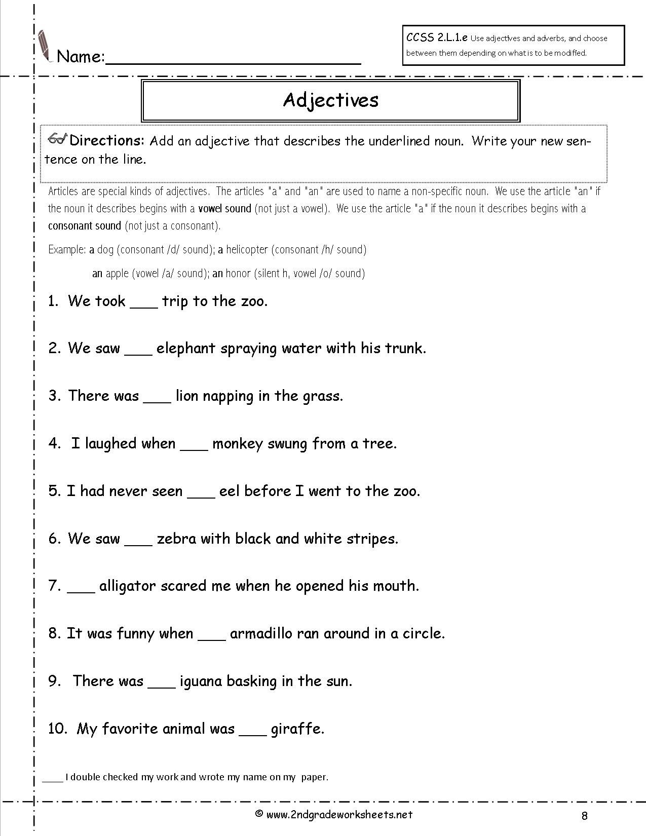 Grammar Sheets For 2nd Graders