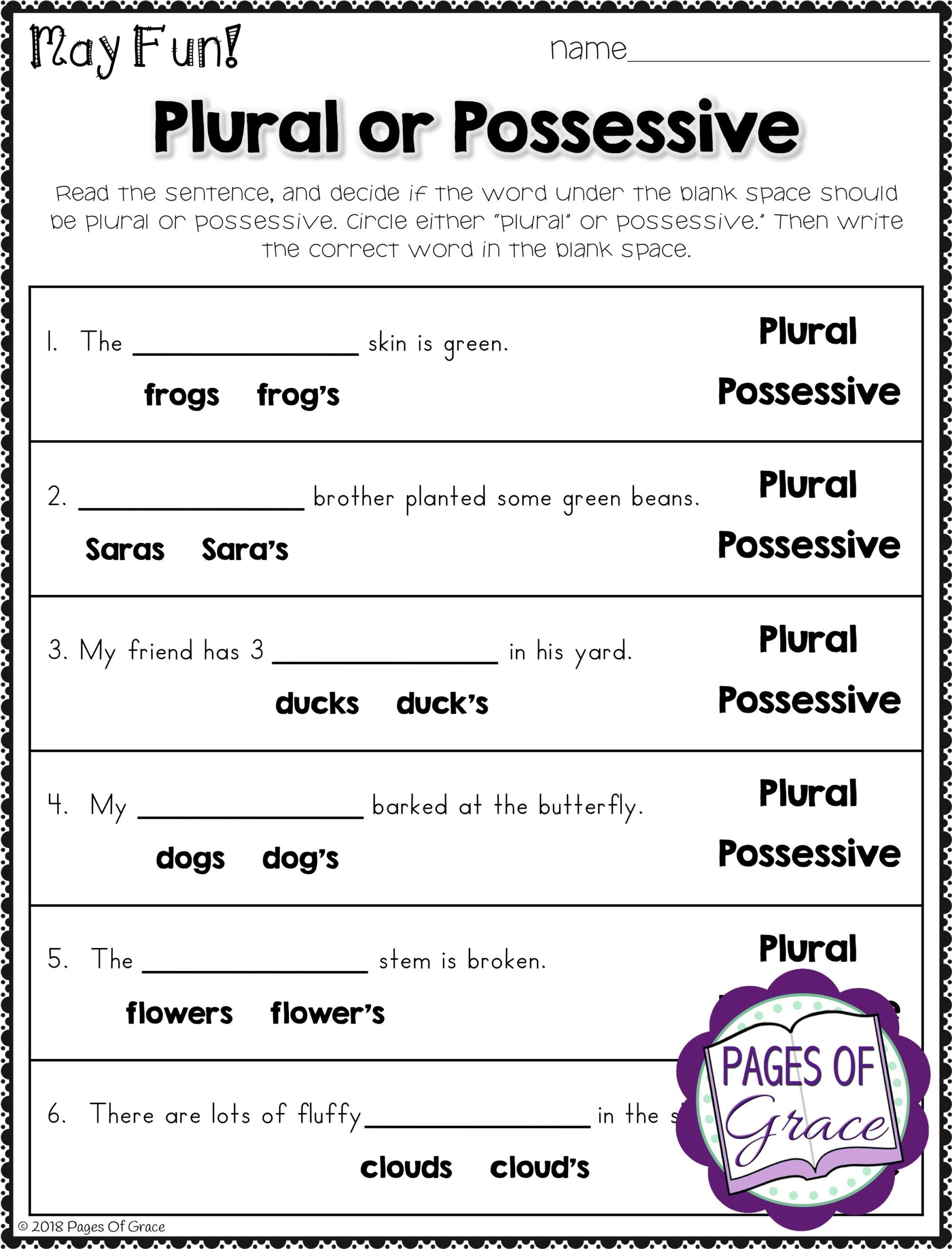 Grammar Sheets For 2nd Graders