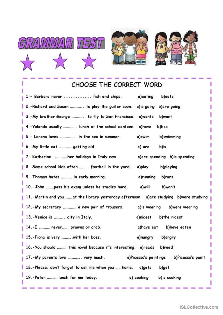 GRAMMAR TEST English ESL Worksheets Pdf Doc