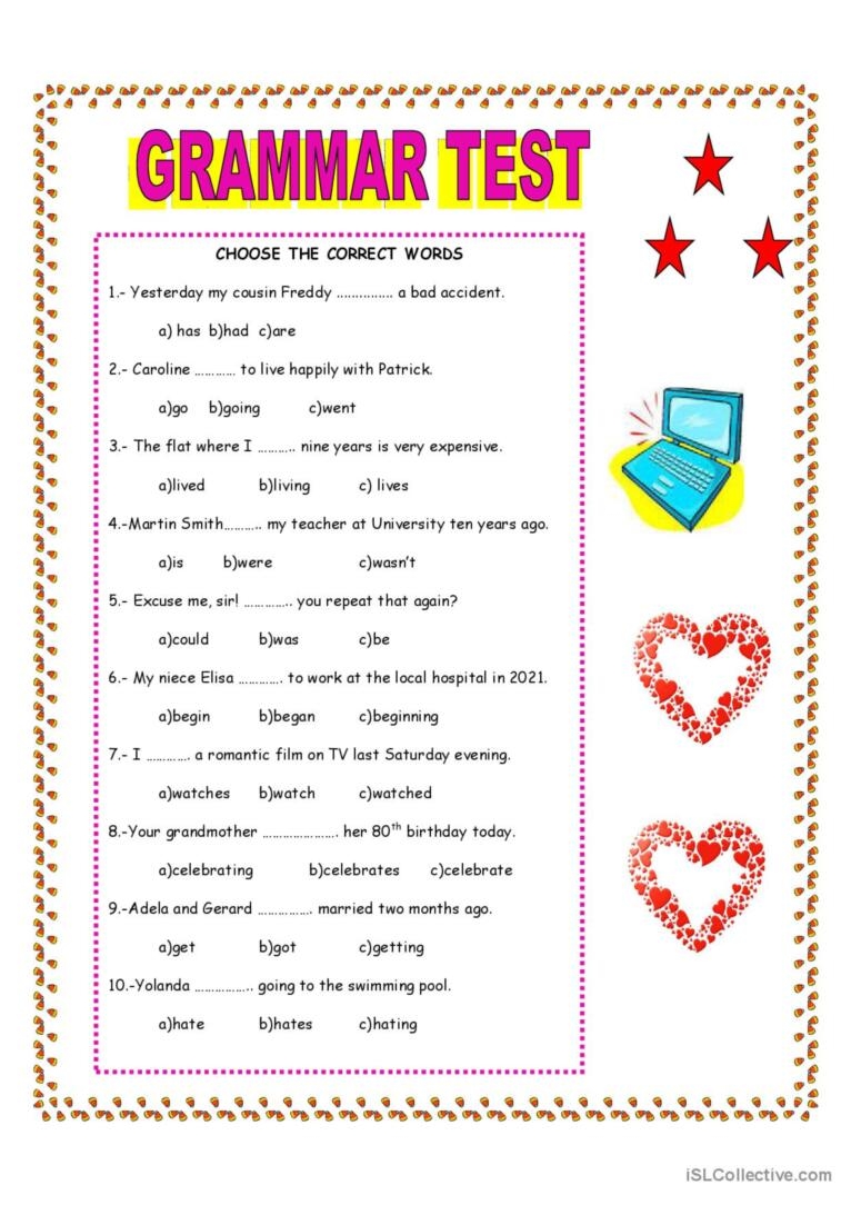GRAMMAR TEST English ESL Worksheets Pdf Doc 48 OFF