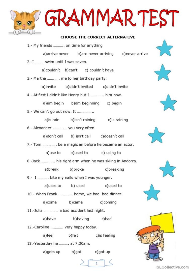 GRAMMAR TEST English ESL Worksheets Pdf Doc