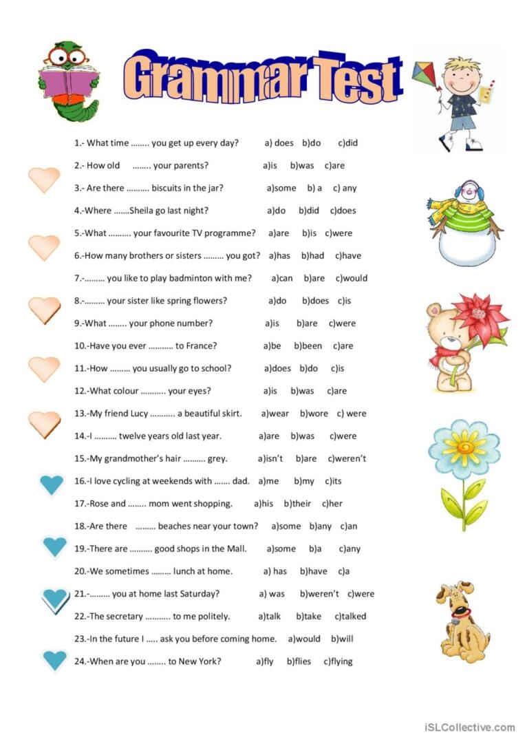 Grammar Test English ESL Worksheets Pdf Doc