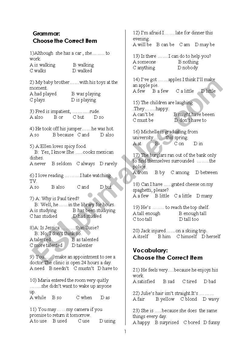 exam grammar test