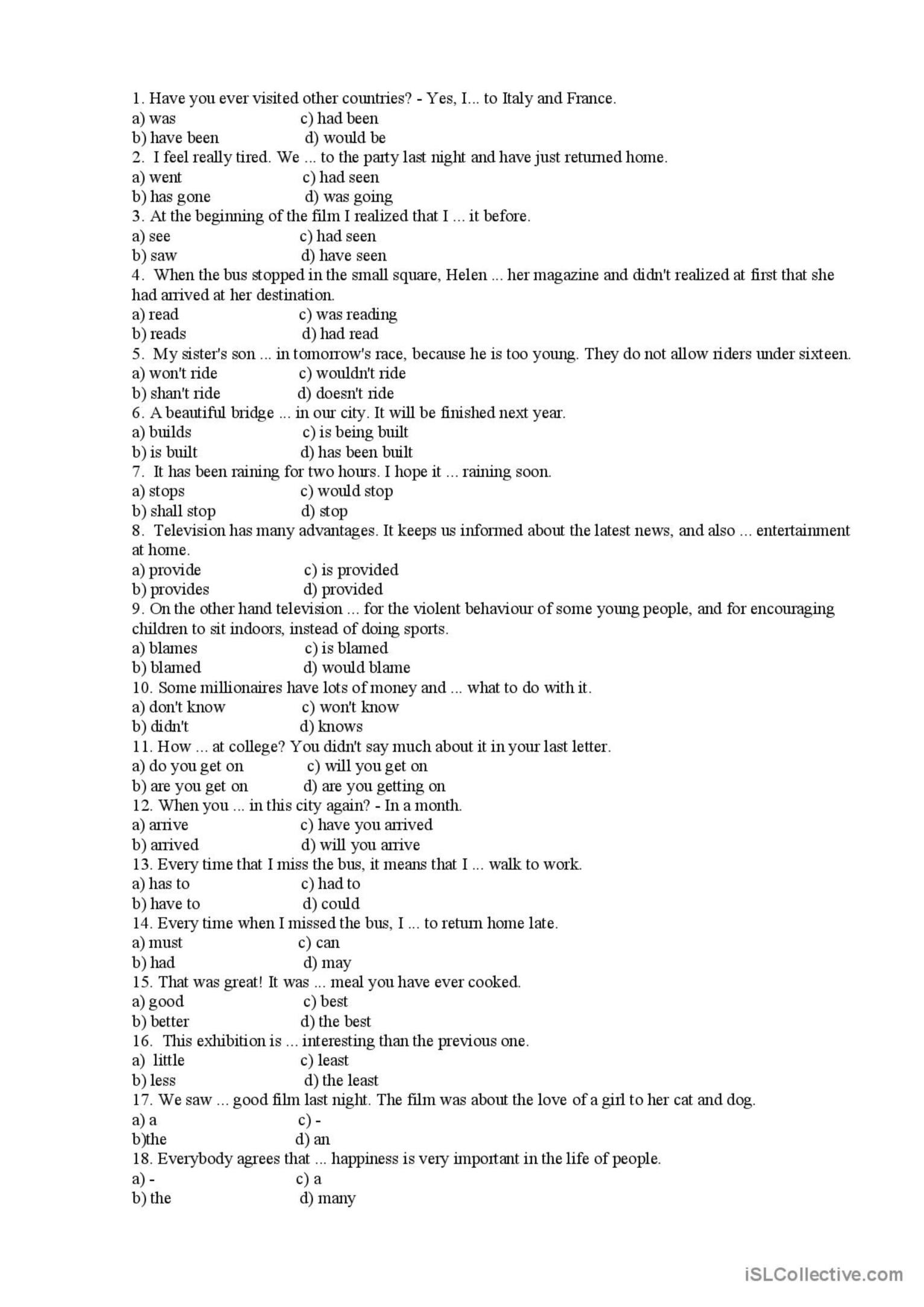 Grammar Test For The 7th Grade Gener English ESL Worksheets Pdf Doc