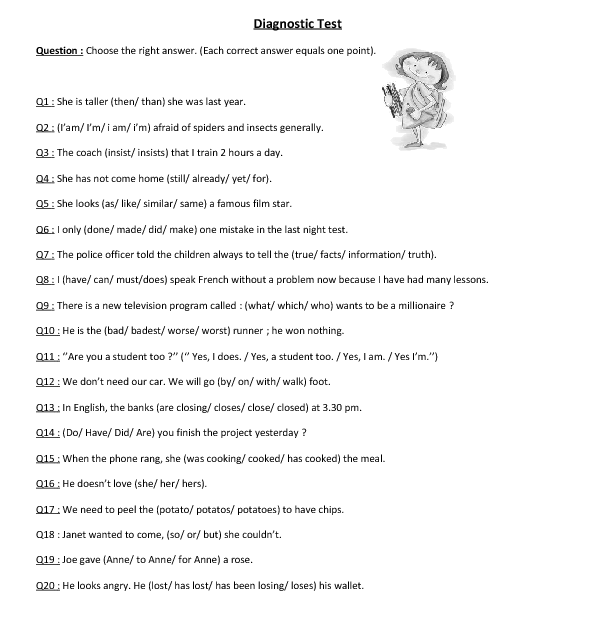 Grammar Test Printable With Answers Lostmultifiles