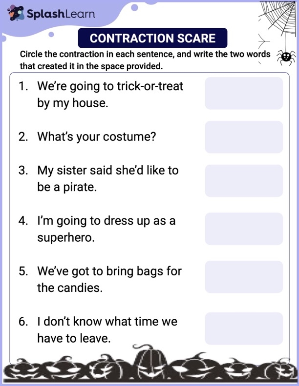 Grammar Worksheet Halloween Grammar Contraction Scare