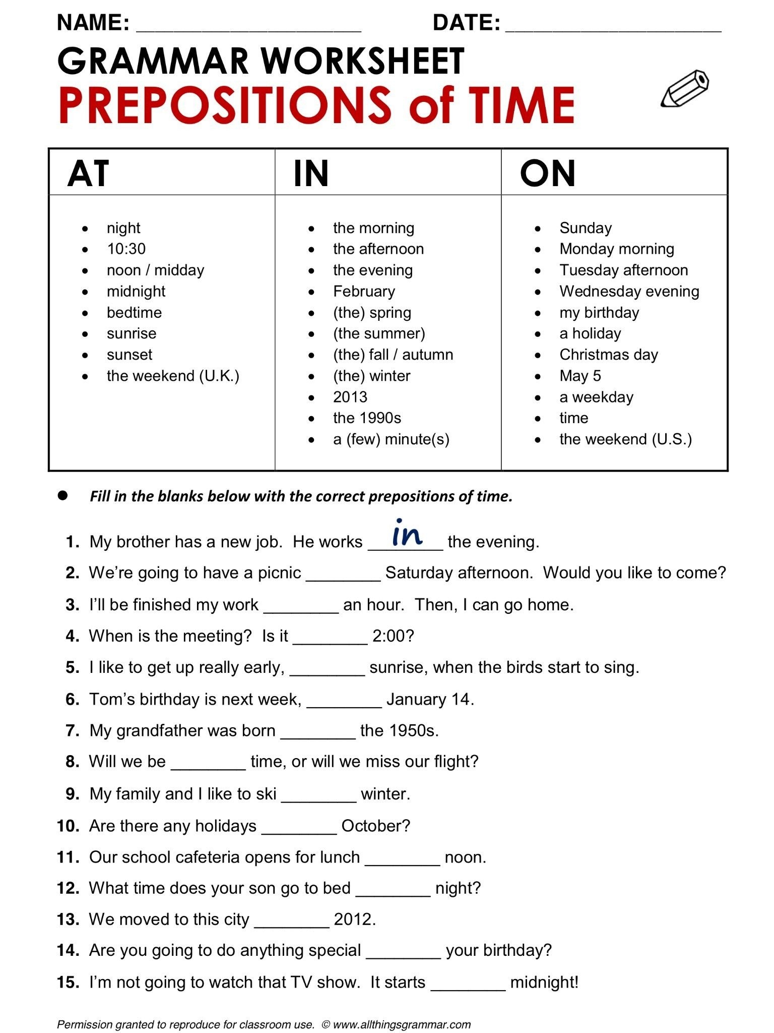 Grammar Worksheets 5th Grade