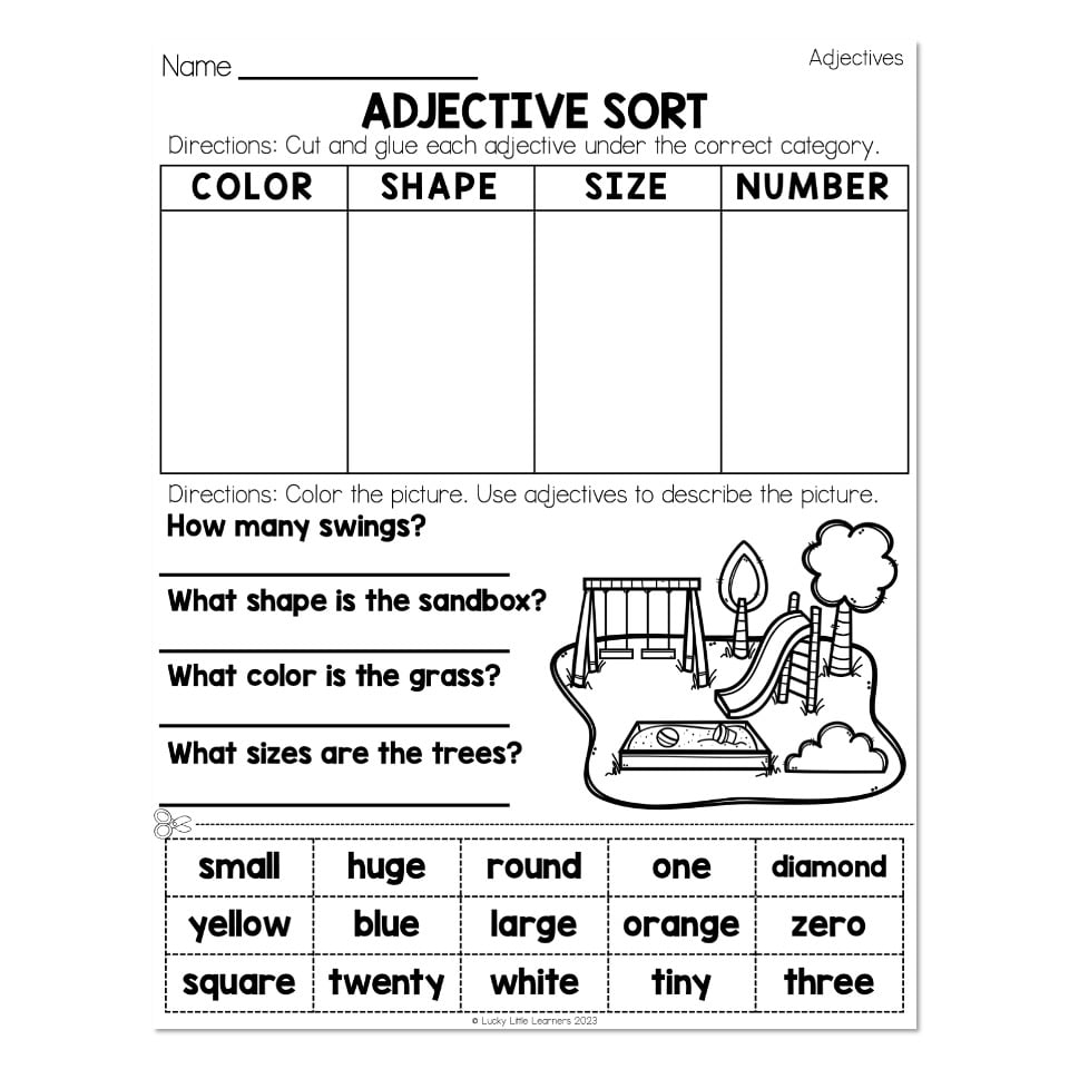 Grammar Worksheets Adjectives Adjective Sort Lucky Little Learners