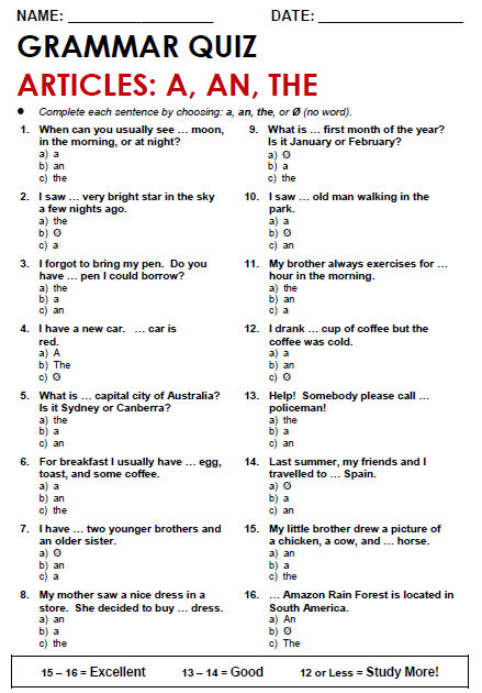Grammar Worksheets With Answers