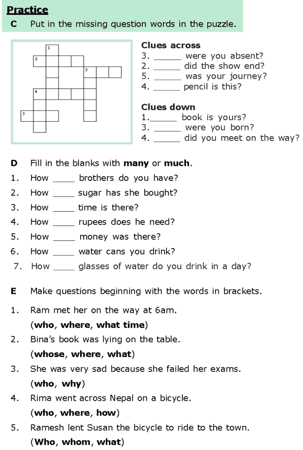 grammar questions for class 10