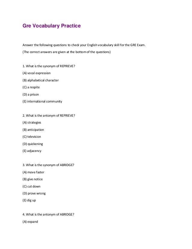 Gre Vocabulary Practice PDF
