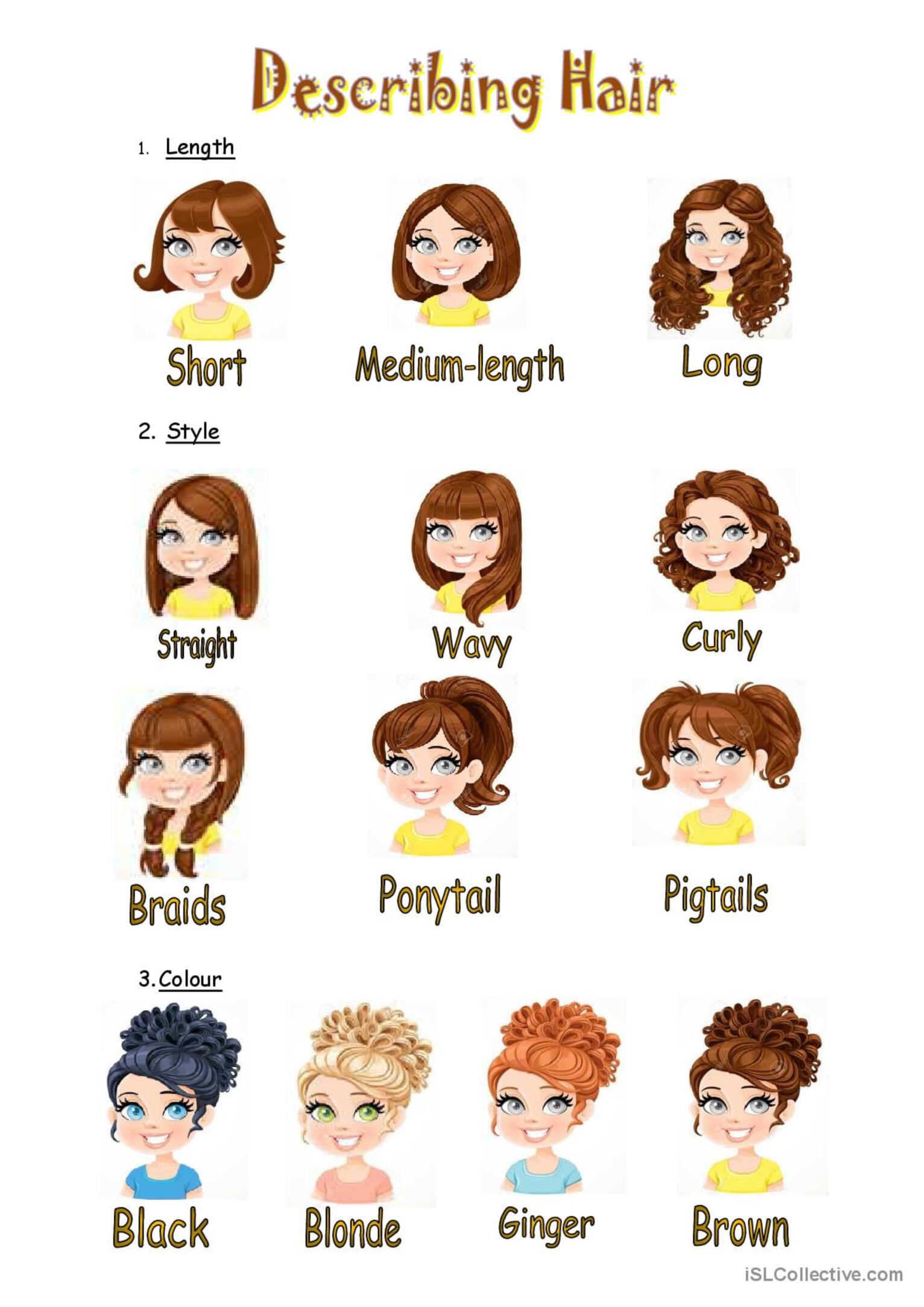 Hair Description Vocabulary Flashcar English ESL Worksheets Pdf Doc
