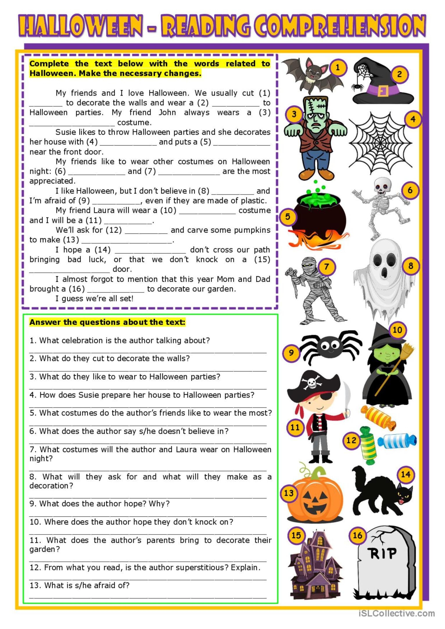 Halloween Reading And Vocabulary English ESL Worksheets Pdf Doc