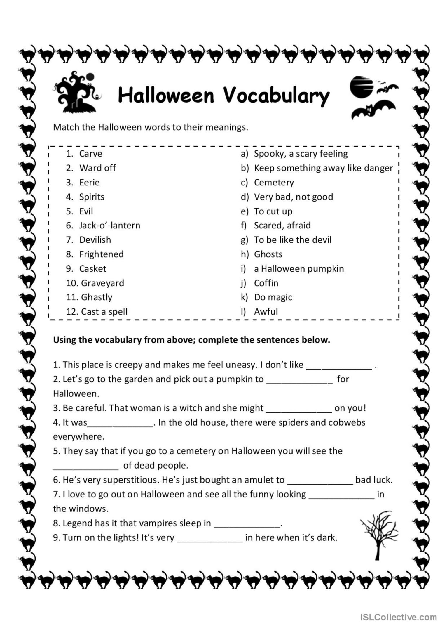 Halloween Vocabulary Warmer Filler English ESL Worksheets Pdf Doc