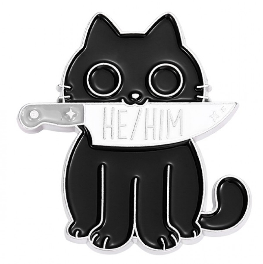 HE HIM Pronoun Pin One Spoiled Kitty Inc