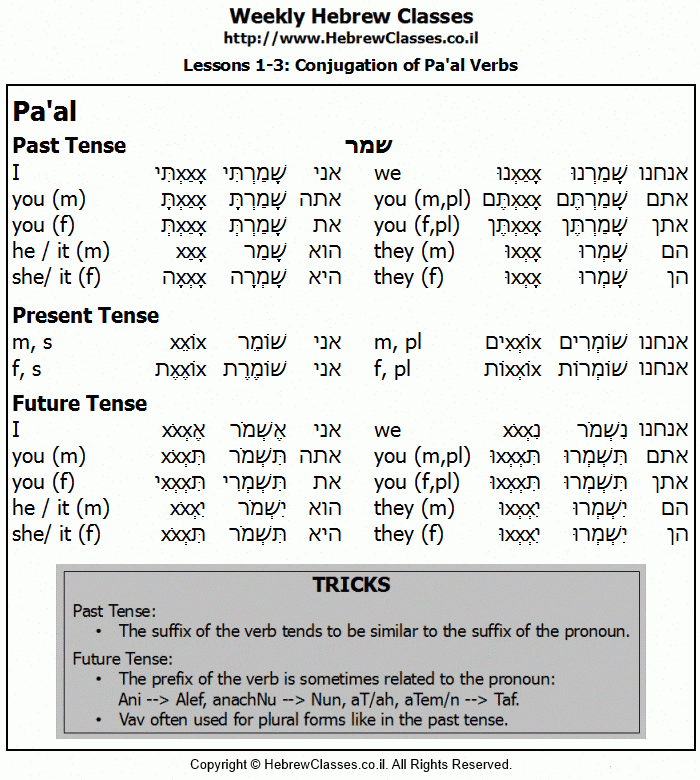Hebrew Verb Conjugation Worksheets TUTORE ORG Master Of Documents